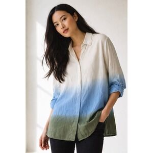 Rachel Comey Ombre Shirt L Lyocell Rayon Blue Green Button Down